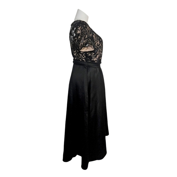 R&M Richards Black Satin & Sequined Lace A-Line High-Low Maxi Dress - Picture 7 of 14